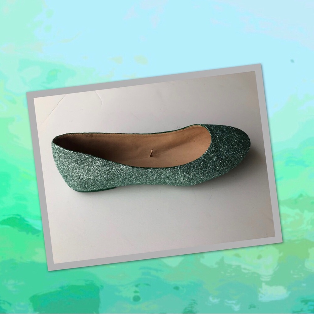 Women’s Custom Mint Green Shimmery Glitter Flats - Picture 2 of 8